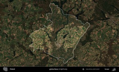 gmina Ilawa. Polonya 'nın idari alanı, Nisan 2019' da çekilen Kopernik Nöbetçi karolarından oluşan koyu renkli bir uydu görüntüsü üzerine vurgulandı ve özetlendi.