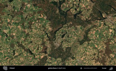 gmina Ilawa. Nisan 2019 'da çekilen Kopernik Sentinel karolarından oluşan bir uydu görüntüsü üzerine Polonya' nın idari bölgesi