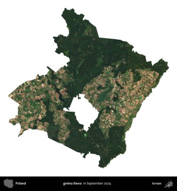 gmina Ilawa. Polonya idari bölgesi, Eylül 2024 'te çekilen Kopernik Nöbetçi karolarından oluşan bir uydu görüntüsü üzerinde beyaza izole edildi.