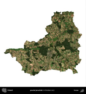 powiat jarocinski. Polonya 'nın idari bölgesi, Ekim 2017' de çekilen Kopernik Nöbetçi karolarından oluşan bir uydu görüntüsü üzerinde beyaza izole edildi.