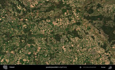 powiat jarocinski. Nisan 2019 'da çekilen Kopernik Sentinel karolarından oluşan bir uydu görüntüsü üzerine Polonya' nın idari bölgesi