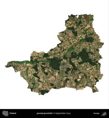 powiat jarocinski. Polonya idari bölgesi, Eylül 2024 'te çekilen Kopernik Nöbetçi karolarından oluşan bir uydu görüntüsü üzerinde beyaza izole edildi.