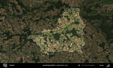 powiat jarocinski. Polonya 'nın idari alanı, Eylül 2024' te çekilen Kopernik Nöbetçi karolarından oluşan koyu renkli bir uydu görüntüsü üzerine vurgulandı ve özetlendi