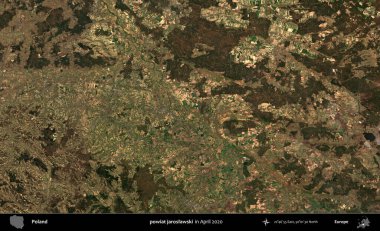 powiat jaroslawski. Nisan 2020 'de Copernicus Sentinel karolarından oluşan bir uydu görüntüsü üzerine Polonya' nın idari bölgesi