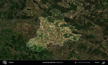 powiat jaroslawski. Polonya 'nın idari alanı, Mayıs 2021' de çekilen Kopernik Nöbetçi karolarından oluşan koyu renkli bir uydu görüntüsüyle vurgulandı ve özetlendi