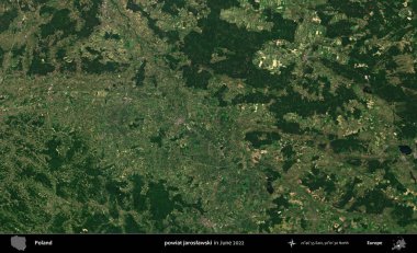 powiat jaroslawski. Copernicus Sentinel 'in Haziran 2022' de çekilmiş uydu görüntüsü üzerine Polonya 'nın idari bölgesi.