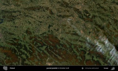Powiat Jaselski. Polonya 'nın idari bölgesi, Ekim 2018' de çekilen Kopernik Sentinel karolarından oluşan bir uydu görüntüsü üzerine kurulmuştur.