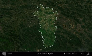 Powiat Jaselski. Polonya 'nın idari alanı, Mayıs 2021' de çekilen Kopernik Nöbetçi karolarından oluşan koyu renkli bir uydu görüntüsüyle vurgulandı ve özetlendi