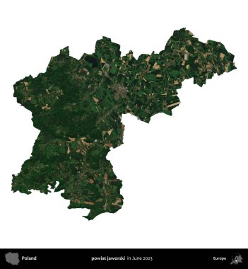 powiat jaworski. Polonya idari bölgesi, Haziran 2023 'te çekilen Kopernik Nöbetçi karolarından oluşan bir uydu görüntüsü üzerinde beyaza izole edildi.