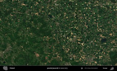 powiat jaworski. Copernicus Sentinel 'in Haziran 2023' te çekilmiş uydu görüntüsü üzerine Polonya 'nın idari bölgesi.