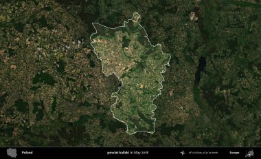 powiat kaliski. Polonya 'nın idari alanı, Mayıs 2018' de çekilen Kopernik Nöbetçi karolarından oluşan koyu renkli bir uydu görüntüsüyle vurgulandı ve özetlendi