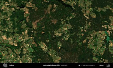 gmina Kalisz Pomorski. Copernicus Sentinel 'in Haziran 2018' de çekilmiş uydu görüntüsü üzerine Polonya 'nın idari bölgesi