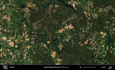 gmina Kalisz Pomorski. Copernicus Sentinel 'in Mayıs 2023' te çekilmiş uydu görüntüsü üzerine Polonya 'nın idari bölgesi.