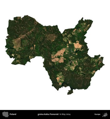 gmina Kalisz Pomorski. Polonya 'nın idari bölgesi, Mayıs 2024' te çekilen Kopernik Nöbetçi Fayanslarından oluşan bir uydu görüntüsü üzerinde beyaza izole edildi.