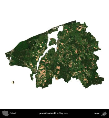 powiat kamienski. Polonya 'nın idari bölgesi, Mayıs 2024' te çekilen Kopernik Nöbetçi Fayanslarından oluşan bir uydu görüntüsü üzerinde beyaza izole edildi.