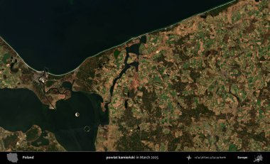 powiat kamienski. Copernicus Sentinel 'in Mart 2025' te çekilmiş uydu görüntüsü üzerine Polonya 'nın idari bölgesi
