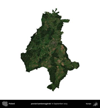 powiat kamiennogorski. Polonya idari bölgesi, Eylül 2023 'te çekilen Kopernik Nöbetçi karolarından oluşan bir uydu görüntüsü üzerinde beyaza izole edildi.