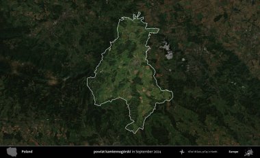 powiat kamiennogorski. Polonya 'nın idari alanı, Eylül 2024' te çekilen Kopernik Nöbetçi karolarından oluşan koyu renkli bir uydu görüntüsü üzerine vurgulandı ve özetlendi