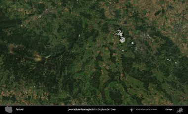 powiat kamiennogorski. Eylül 2024 'te çekilen Kopernik Sentinel karolarından oluşan uydu görüntüsü üzerine Polonya' nın idari bölgesi