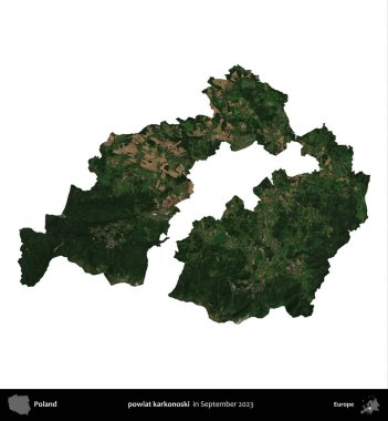 powiat karkonoski. Polonya idari bölgesi, Eylül 2023 'te çekilen Kopernik Nöbetçi karolarından oluşan bir uydu görüntüsü üzerinde beyaza izole edildi.