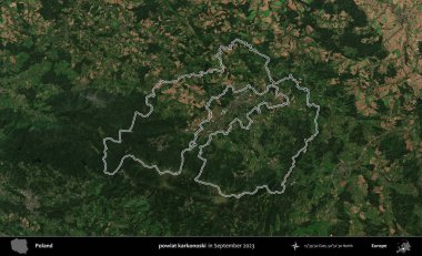 powiat karkonoski. Eylül 2023 'te çekilen Copernicus Sentinel karolarından oluşan bir uydu görüntüsü üzerine Polonya' nın idari bölgesinin ana hatlarını belirledik.