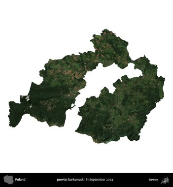 powiat karkonoski. Polonya idari bölgesi, Eylül 2024 'te çekilen Kopernik Nöbetçi karolarından oluşan bir uydu görüntüsü üzerinde beyaza izole edildi.