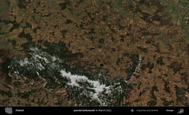 powiat karkonoski. Copernicus Sentinel 'in Mart 2025' te çekilmiş uydu görüntüsü üzerine Polonya 'nın idari bölgesi