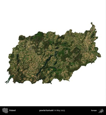 Powiat Karuski. Polonya 'nın idari bölgesi, Mayıs 2023' te çekilen Kopernik Nöbetçi Fayanslarından oluşan bir uydu görüntüsüyle beyaza izole edildi.