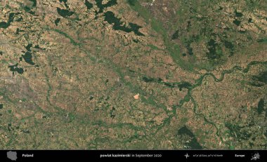 powiat kazimierski. Eylül 2020 'de Copernicus Sentinel karolarından oluşan bir uydu görüntüsü üzerine Polonya' nın idari bölgesi