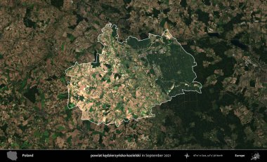 powiat kedzierzynsko-kozielski. Polonya 'nın idari alanı, Eylül 2021' de çekilen Kopernik Nöbetçi karolarından oluşan koyu renkli bir uydu görüntüsü üzerine vurgulandı ve özetlendi