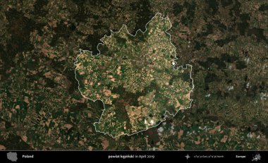 powiat kepinski. Polonya 'nın idari alanı, Nisan 2019' da çekilen Kopernik Nöbetçi karolarından oluşan koyu renkli bir uydu görüntüsü üzerine vurgulandı ve özetlendi.