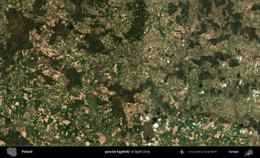 powiat kepinski. Nisan 2019 'da çekilen Kopernik Sentinel karolarından oluşan bir uydu görüntüsü üzerine Polonya' nın idari bölgesi