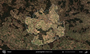 powiat kepinski. Polonya 'nın idari alanı, Mart 2022' de çekilen Kopernik Nöbetçi karolarından oluşan koyu renkli bir uydu görüntüsü üzerine vurgulandı ve özetlendi.