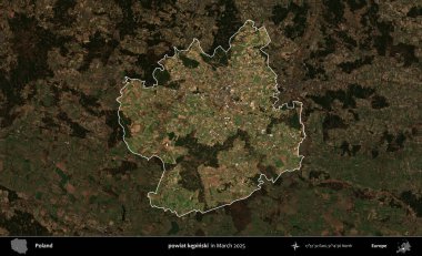 powiat kepinski. Polonya 'nın idari alanı, Mart 2025' te çekilen Kopernik Nöbetçi karolarından oluşan koyu renkli bir uydu görüntüsü üzerine vurgulandı ve özetlendi