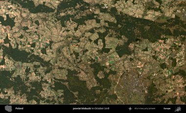 powiat klobucki. Polonya 'nın idari bölgesi, Ekim 2018' de çekilen Kopernik Sentinel karolarından oluşan bir uydu görüntüsü üzerine kurulmuştur.