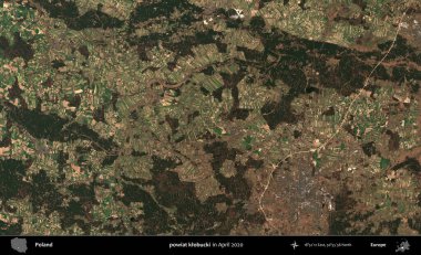 powiat klobucki. Nisan 2020 'de Copernicus Sentinel karolarından oluşan bir uydu görüntüsü üzerine Polonya' nın idari bölgesi