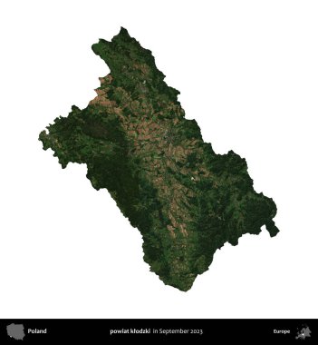 powiat klodzki. Polonya idari bölgesi, Eylül 2023 'te çekilen Kopernik Nöbetçi karolarından oluşan bir uydu görüntüsü üzerinde beyaza izole edildi.