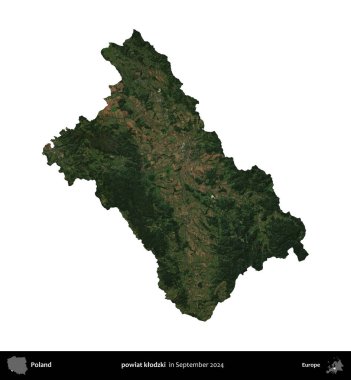powiat klodzki. Polonya idari bölgesi, Eylül 2024 'te çekilen Kopernik Nöbetçi karolarından oluşan bir uydu görüntüsü üzerinde beyaza izole edildi.