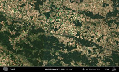 powiat kluczborski. Copernicus Sentinel 'in Eylül 2021' de çekilen uydu görüntüsü üzerine Polonya 'nın idari bölgesi