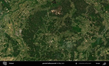 powiat kolbuszowski. Copernicus Sentinel 'in Mayıs 2021' de çekilmiş uydu görüntüsü üzerine Polonya 'nın idari bölgesi.