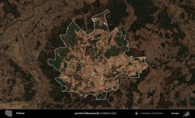 powiat kolbuszowski. Polonya 'nın idari alanı, Mart 2022' de çekilen Kopernik Nöbetçi karolarından oluşan koyu renkli bir uydu görüntüsü üzerine vurgulandı ve özetlendi.