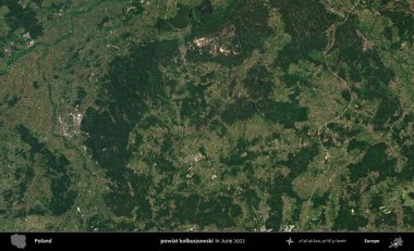 powiat kolbuszowski. Copernicus Sentinel 'in Haziran 2022' de çekilmiş uydu görüntüsü üzerine Polonya 'nın idari bölgesi.