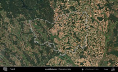 powiat kolnenski. Eylül 2024 'te çekilen Kopernik Nöbetçi karolarından oluşan bir uydu görüntüsünde Polonya' nın idari bölgesinin ana hatları belirlendi