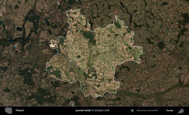 powiat kolski. Polonya 'nın idari alanı, Ekim 2018' de çekilen Kopernik Nöbetçi karolarından oluşan koyu renkli bir uydu görüntüsü üzerine vurgulandı ve özetlendi