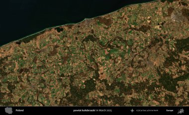 powiat kolobrzeski. Copernicus Sentinel 'in Mart 2025' te çekilmiş uydu görüntüsü üzerine Polonya 'nın idari bölgesi