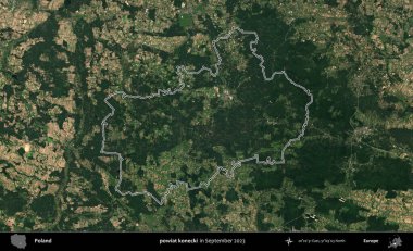 powiat konecki. Eylül 2023 'te çekilen Copernicus Sentinel karolarından oluşan bir uydu görüntüsü üzerine Polonya' nın idari bölgesinin ana hatlarını belirledik.