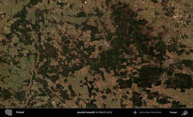powiat konecki. Copernicus Sentinel 'in Mart 2025' te çekilmiş uydu görüntüsü üzerine Polonya 'nın idari bölgesi