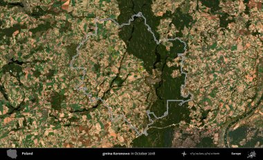 gmina Koronowo. Polonya 'nın idari bölgesini, Ekim 2018' de çekilen Kopernik Nöbetçi karolarından oluşan bir uydu görüntüsüne göre özetledik.
