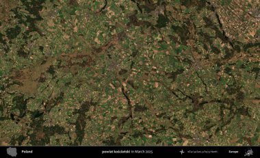 powiat koscianski. Copernicus Sentinel 'in Mart 2025' te çekilmiş uydu görüntüsü üzerine Polonya 'nın idari bölgesi