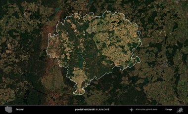 powiat koscierski. Polonya 'nın idari alanı, Haziran 2018' de çekilen Kopernik Nöbetçi karolarından oluşan koyu renkli bir uydu görüntüsüyle vurgulandı ve özetlendi